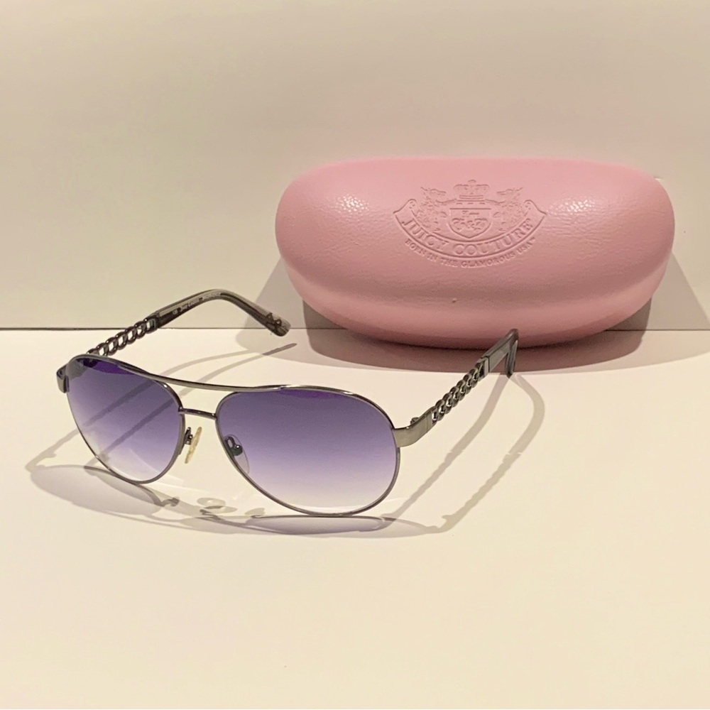 Juicy Couture Designer Aviator Sunglasses Purple Gun Metal Silver w/ Case OBO - Picture 2 of 10
